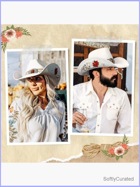 Embroidered Straw Western Cowboy Hat with Floral Design main image 6